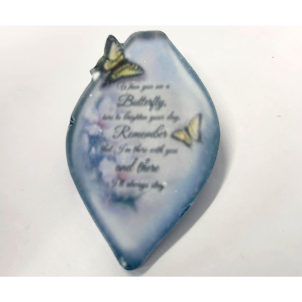 Butterfly Memorial Quote Brooch Lapel Pin Teardrop Blue Plastic Mini‎ Sentiment